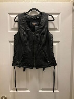 Black Leather Harley Davidson Women's Zip Vest Size Large